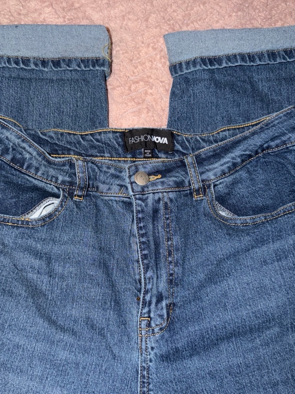 Fashion Nova Women's Blue Cuffed Mom Jeans